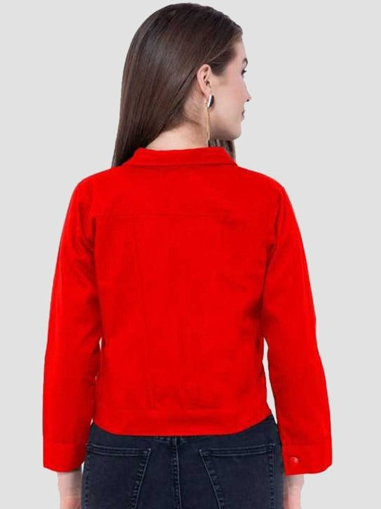 Women Red Cotton Lightweight Crop Denim Jacket – Breathable Summer Streetwear for Pakistan | HB INDUSTRIES