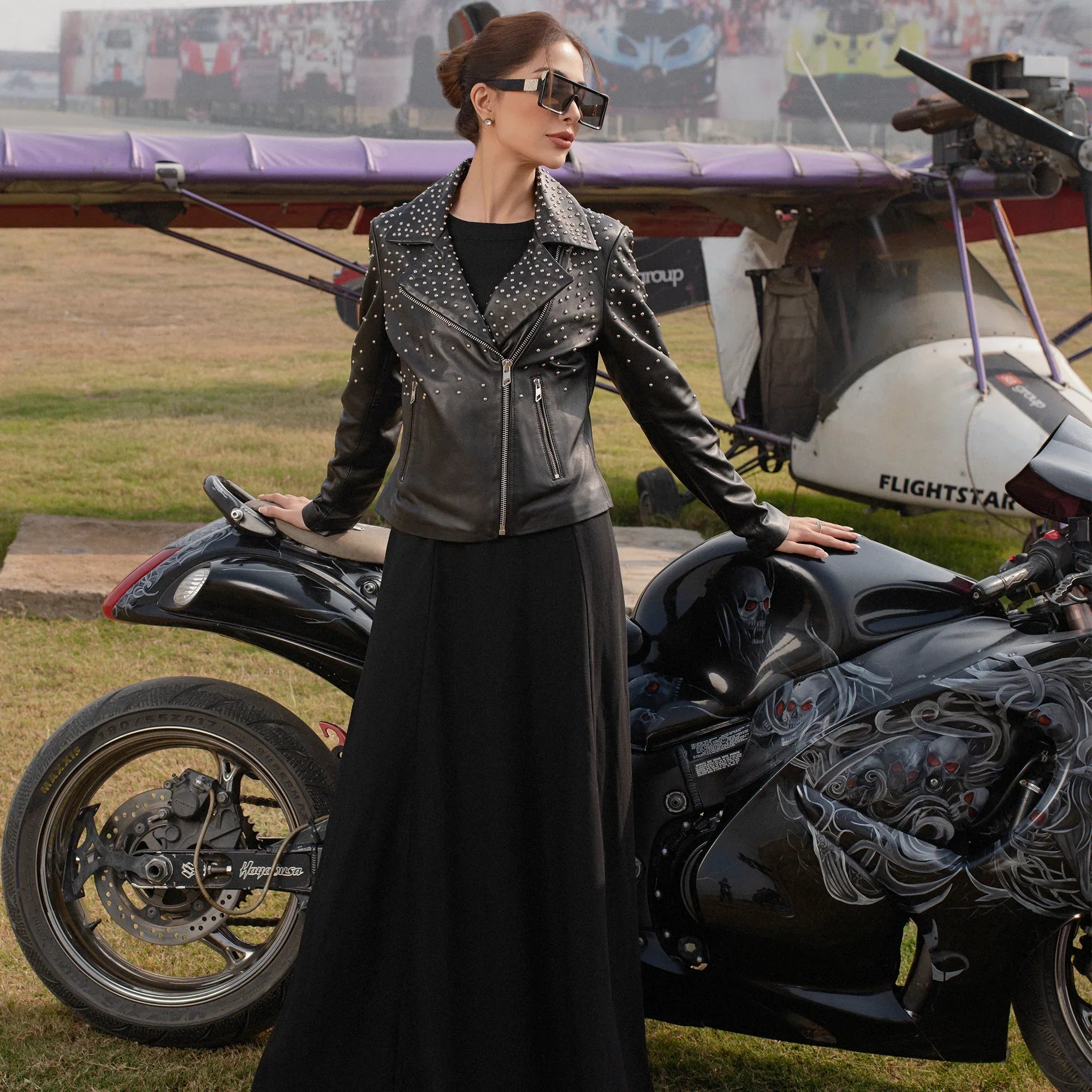 Classic Studded Women Leather Jacket