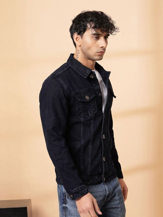 Men’s Spread Collar Solid Denim Jacket – Casual & Classic Street Style by HB INDUSTRIES Pakistan