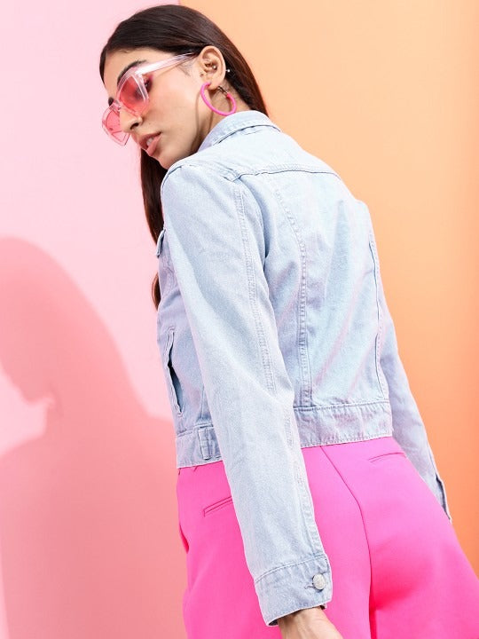 Women Blue Solid Denim Jacket – Classic, Lightweight & Versatile for Pakistan | DOCACCA