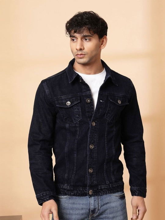 Men’s Spread Collar Solid Denim Jacket – Casual & Classic Street Style by HB INDUSTRIES Pakistan