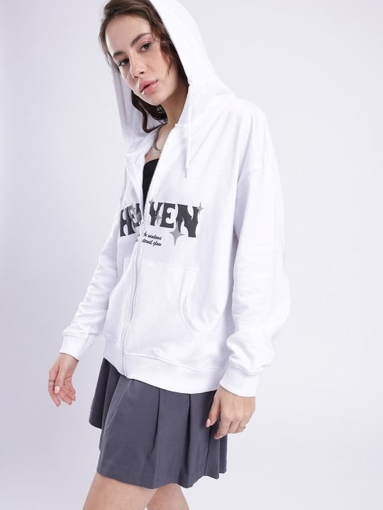 Printed Cotton Terry Hooded White Zipper – Boxy Fit Hoodie for Men & Women in Pakistan | DOCACCA