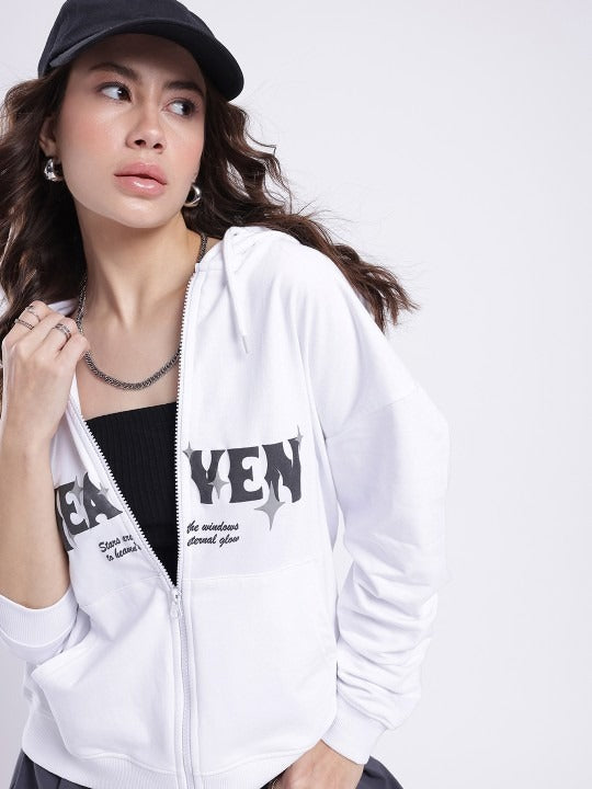 Printed Cotton Terry Hooded White Zipper – Boxy Fit Hoodie for Men & Women in Pakistan | DOCACCA