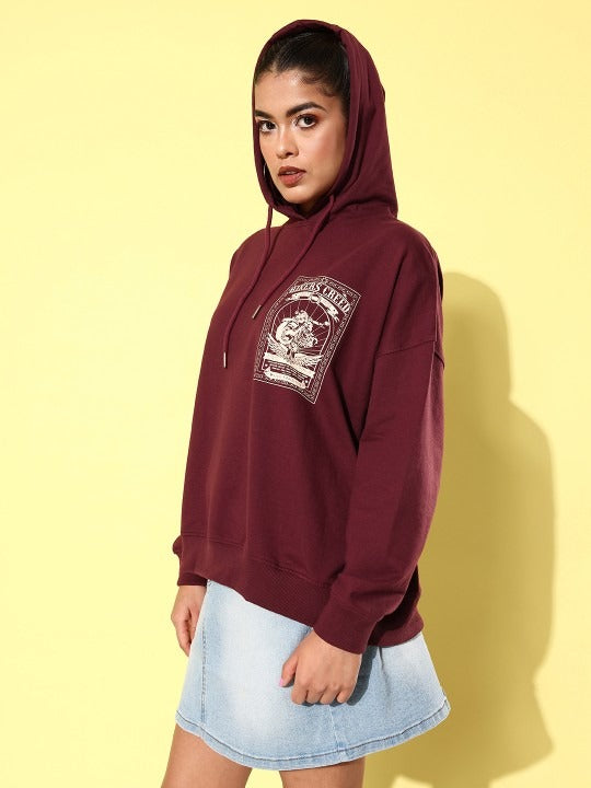 The Life Co. Graphic Printed Maroon Hooded Hoodie – Stylish & Comfortable Sweatshirt for Men & Women in Pakistan