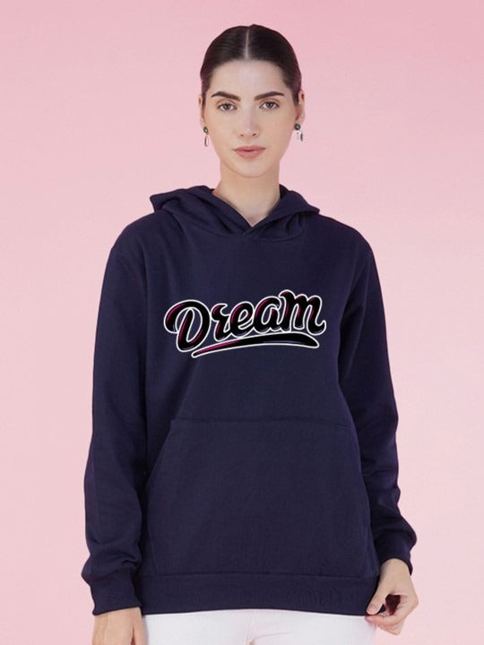 Typography Printed Hooded Oversized Navy Blue Hoodie for Women – Stylish Winter Wear by DOCACCA