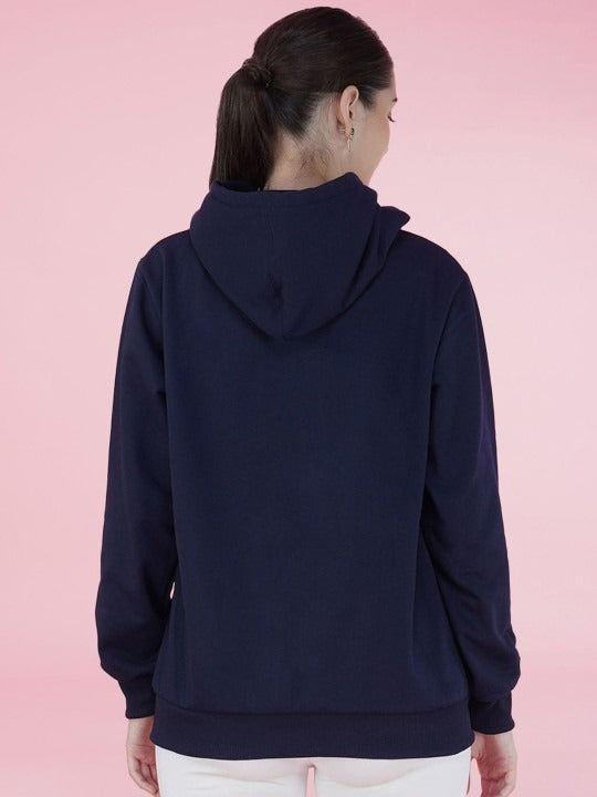 Typography Printed Hooded Oversized Navy Blue Hoodie for Women – Stylish Winter Wear by DOCACCA