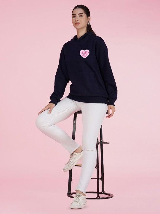 Graphic Printed Hooded Oversized Navy Blue Hoodie for Women | DOCACCA