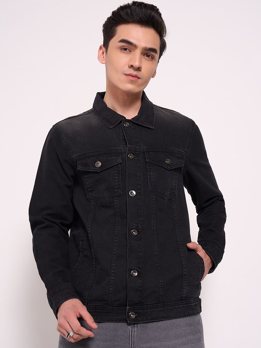 Men’s Washed Patchwork Crop Denim Jacket – Urban Streetwear by HB INDUSTRIES Pakistan