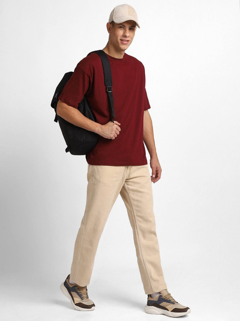 Men’s Drop-Shoulder Oversized Cotton T-Shirt – Breathable Round Neck ...