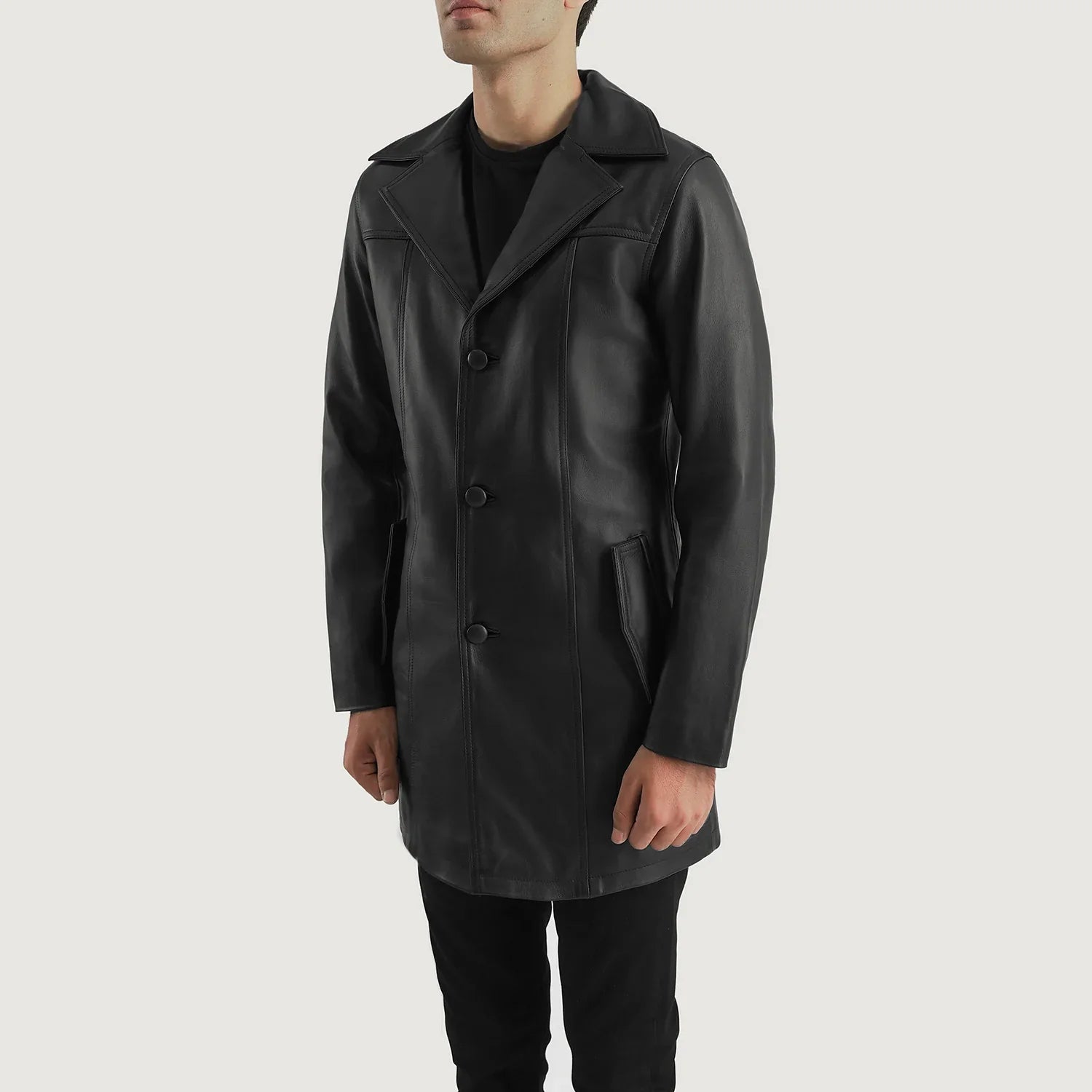 Black Cowhide Genuine Leather Coat