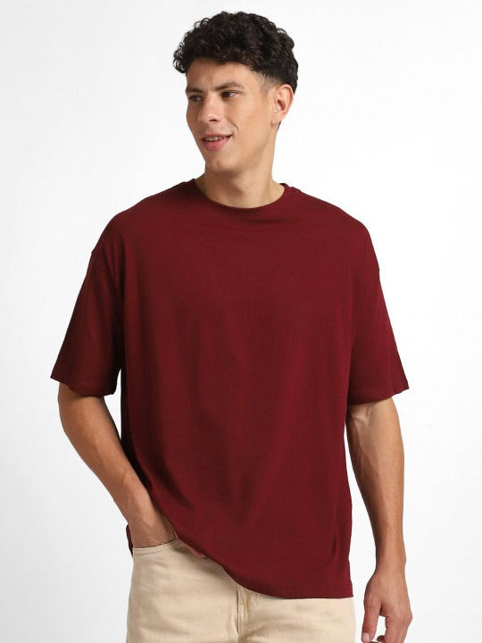 Men’s Drop-Shoulder Oversized Cotton T-Shirt – Breathable Round Neck ...