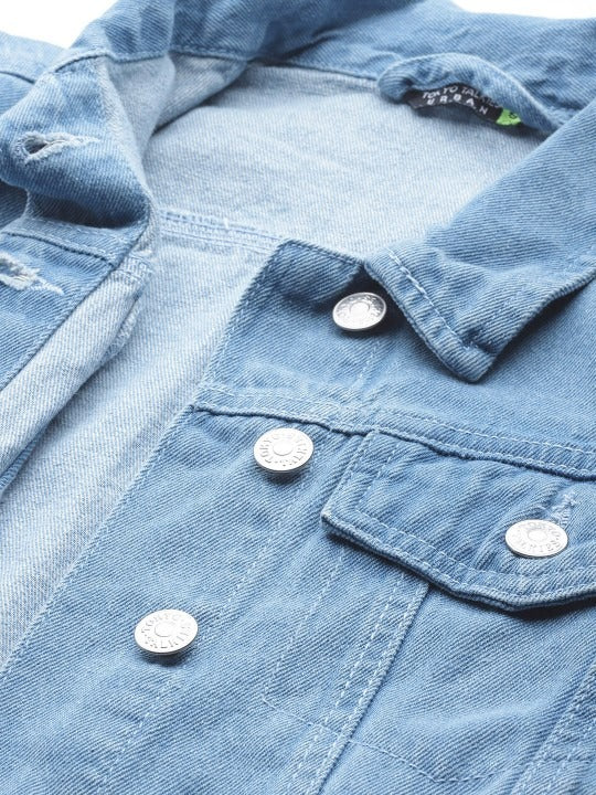 Women Blue Solid Pure Cotton Denim Jacket – Breathable, Durable & Timeless for Pakistan | DOCACCA
