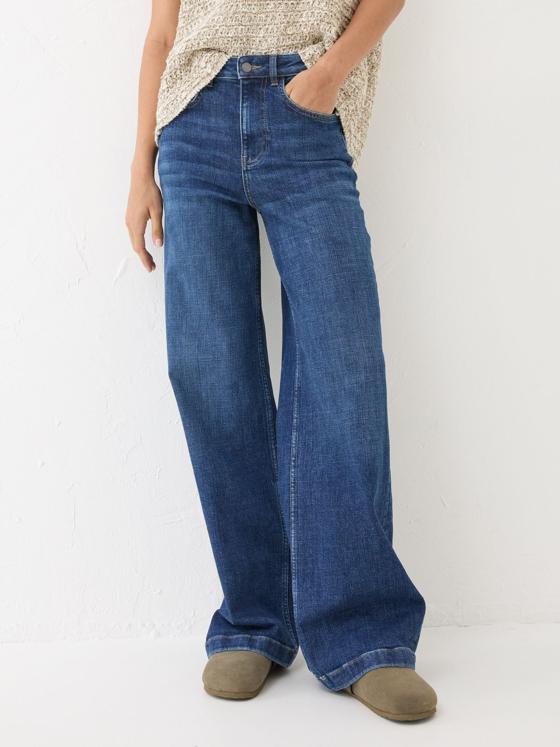 Women Fat Face Welling Blue Wide Leg Jeans – Trendy High Waist Denim for Pakistan | HB INDUSTRIES
