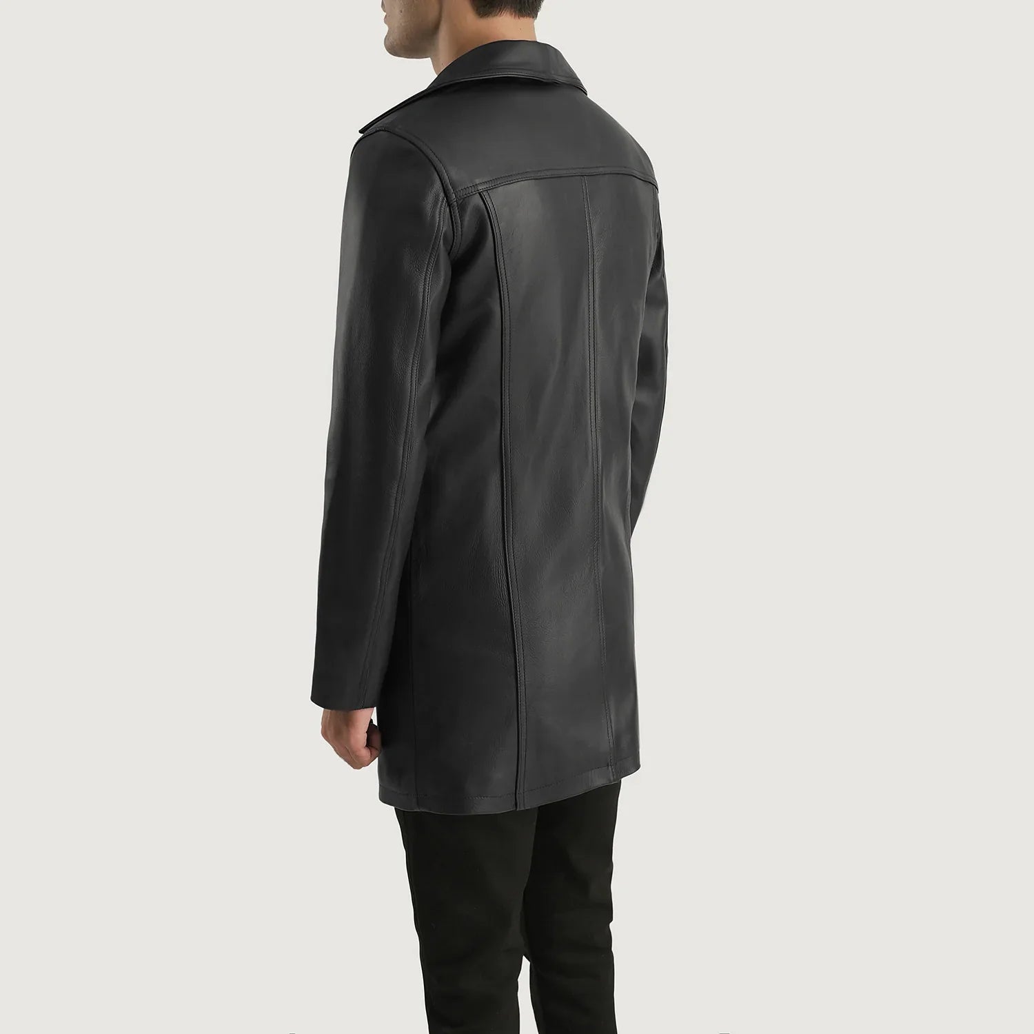Black Cowhide Genuine Leather Coat