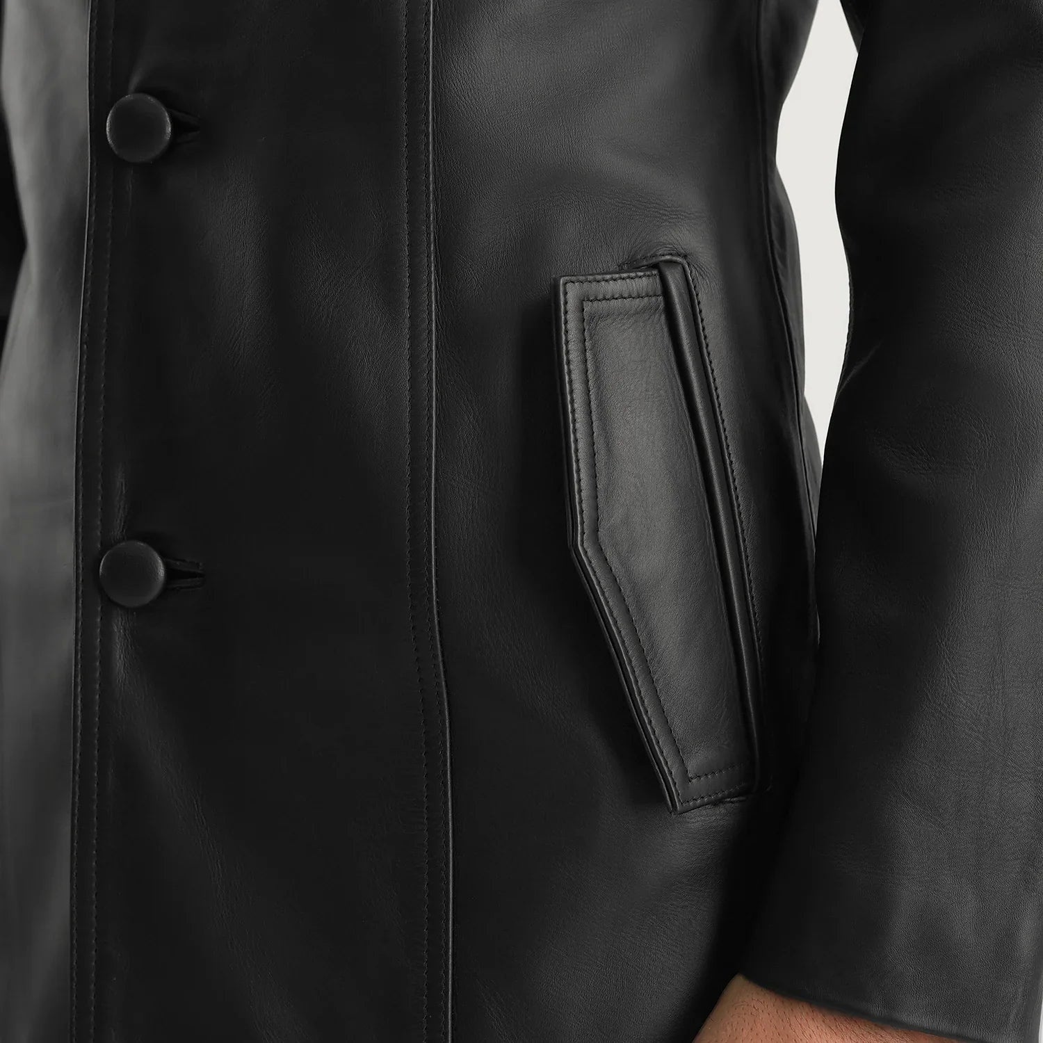 Black Cowhide Genuine Leather Coat