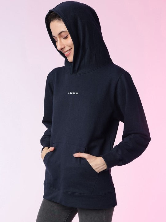 Women Solid Hooded Pullover Ribbed Navy Blue Hoodie – Stylish Winter Wear in Pakistan | DOCACCA