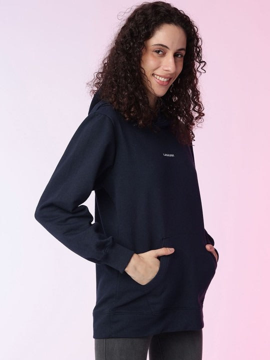 Women Solid Hooded Pullover Ribbed Navy Blue Hoodie – Stylish Winter Wear in Pakistan | DOCACCA