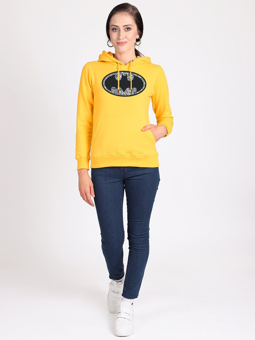 Batman Printed Hooded Pullover Yellow Hoodie for Women – Casual Streetwear Pakistan | HB INDUSTRIES