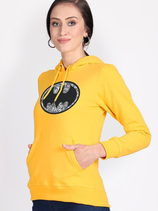 Batman Printed Hooded Pullover Yellow Hoodie for Women – Casual Streetwear Pakistan | DOCACCA