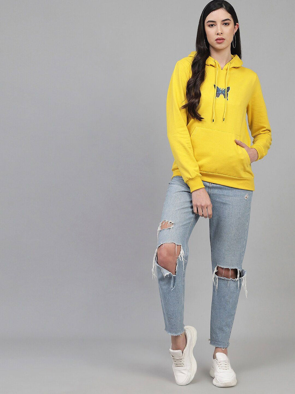 Women Yellow Hooded Hoodie – Casual Cotton Pullover for Pakistan | DOCACCA