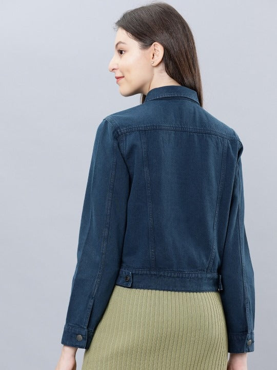 Women Blue Solid Denim Jacket – Timeless, Breathable & Versatile for Pakistan | DOCACCA