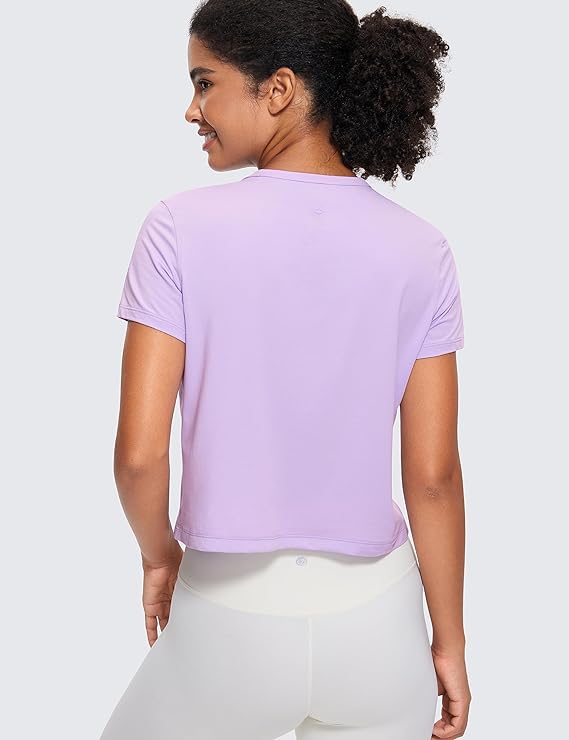 Women's Workout Crop Top T-Shirt Yoga Running Basic Tee Light Purple