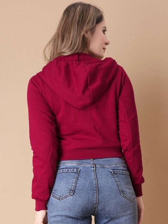Women Solid Hooded Cropped Zipper Hoodie – Cropped Zip-Up, Breathable & Travel-Ready | HB INDUSTRIES