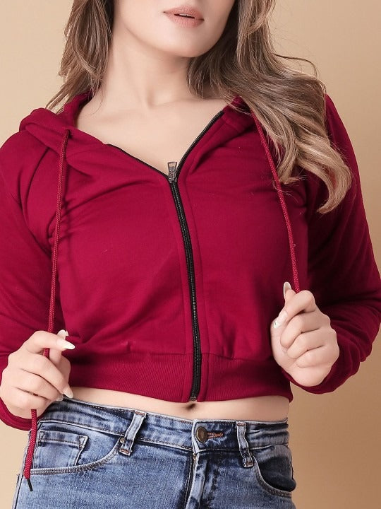 Women Solid Hooded Cropped Zipper Hoodie – Cropped Zip-Up, Breathable & Travel-Ready | HB INDUSTRIES