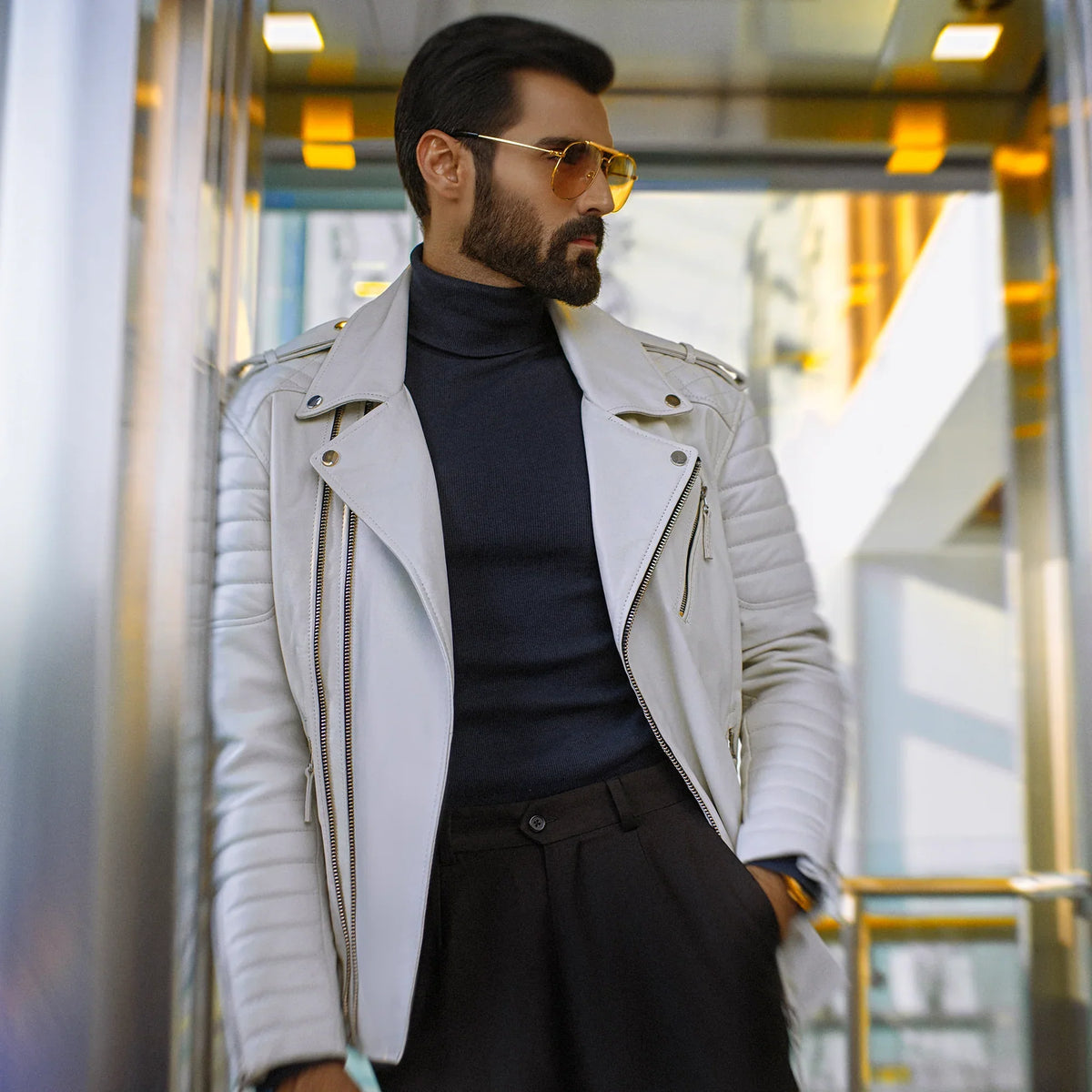 White Genuine Leather Jacket - Star Series