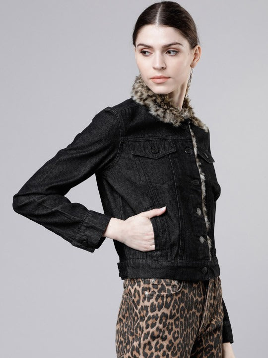 Women Black Solid Denim Jacket – Stylish Everyday Layer for Modern Pakistani Outfits | HB INDUSTRIES