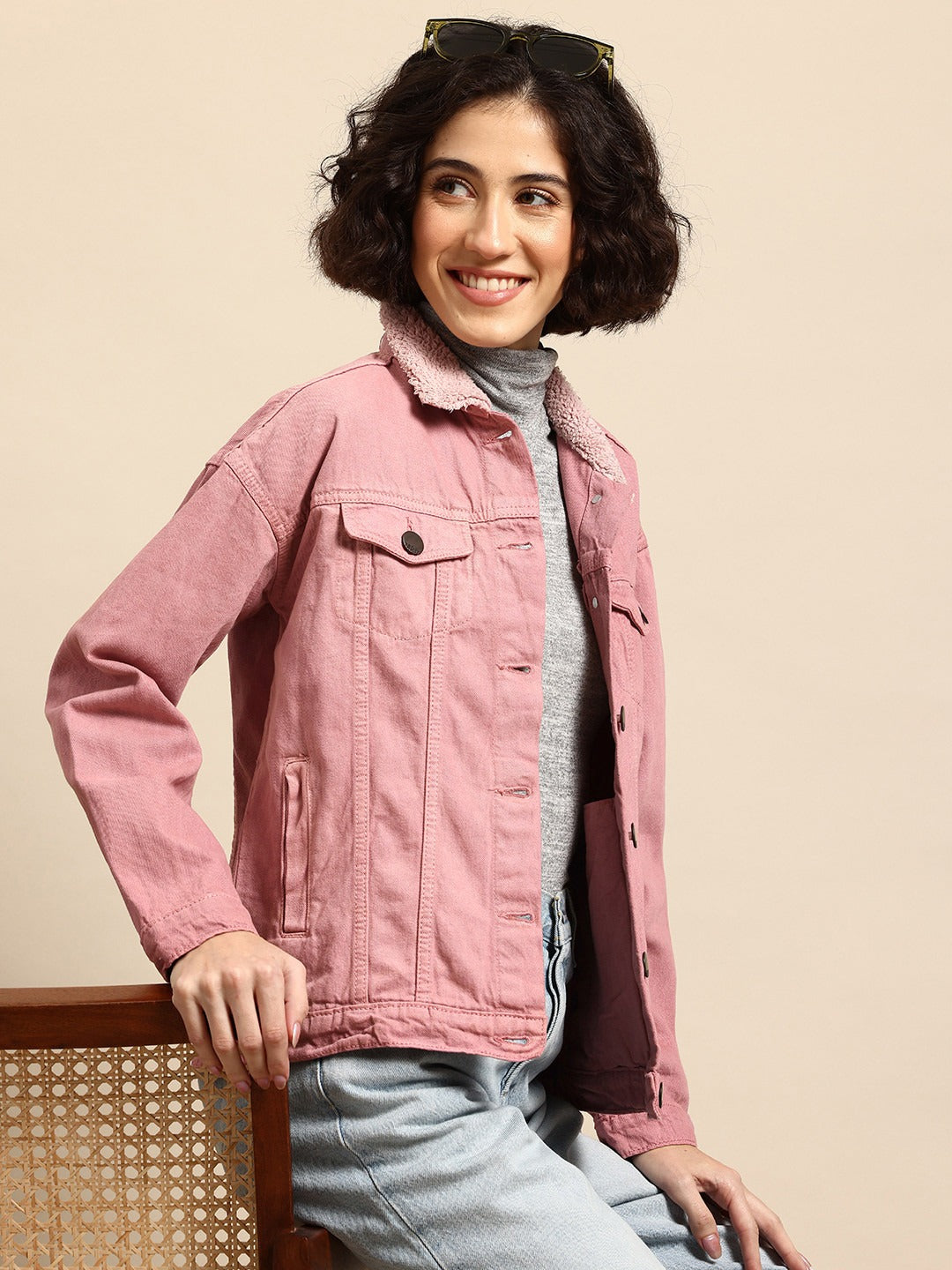 Twill Faux Fur Trim Pure Cotton Denim Jacket for Women – Warm Winter Outerwear | HB INDUSTRIES Pakistan