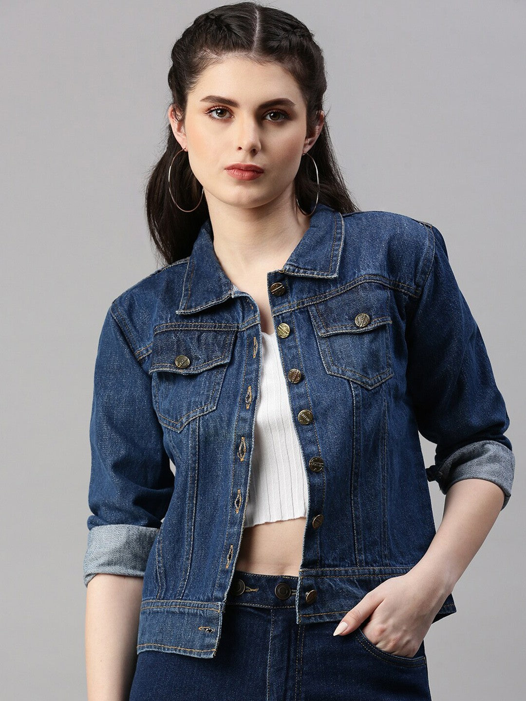 Stylish Women s Dark Blue Washed Denim Jacket Trendy Durable Shop in Pakistan HB INDUSTRIES