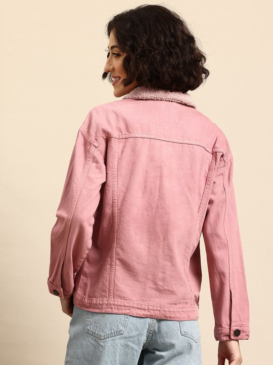 Twill Faux Fur Trim Pure Cotton Denim Jacket for Women – Warm Winter Outerwear | HB INDUSTRIES Pakistan