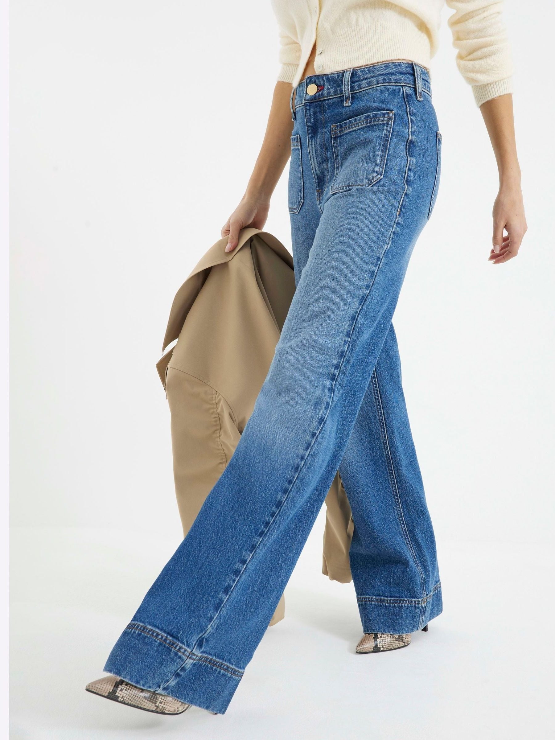 Women Rinse Blue Jersey Denim Wide Leg Trousers – Comfortable & Stylish Pants for Pakistan | HB INDUSTRIES
