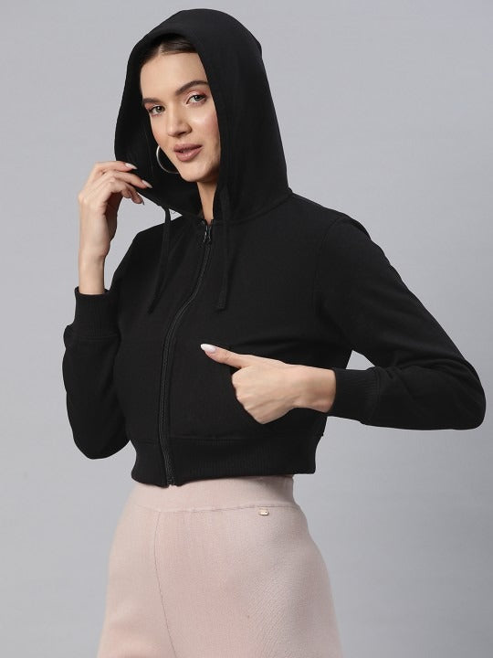Women Hooded Cropped Fleece Zipper – Warm Cropped Fleece Zip-Up Hoodie for Pakistan | HB INDUSTRIES