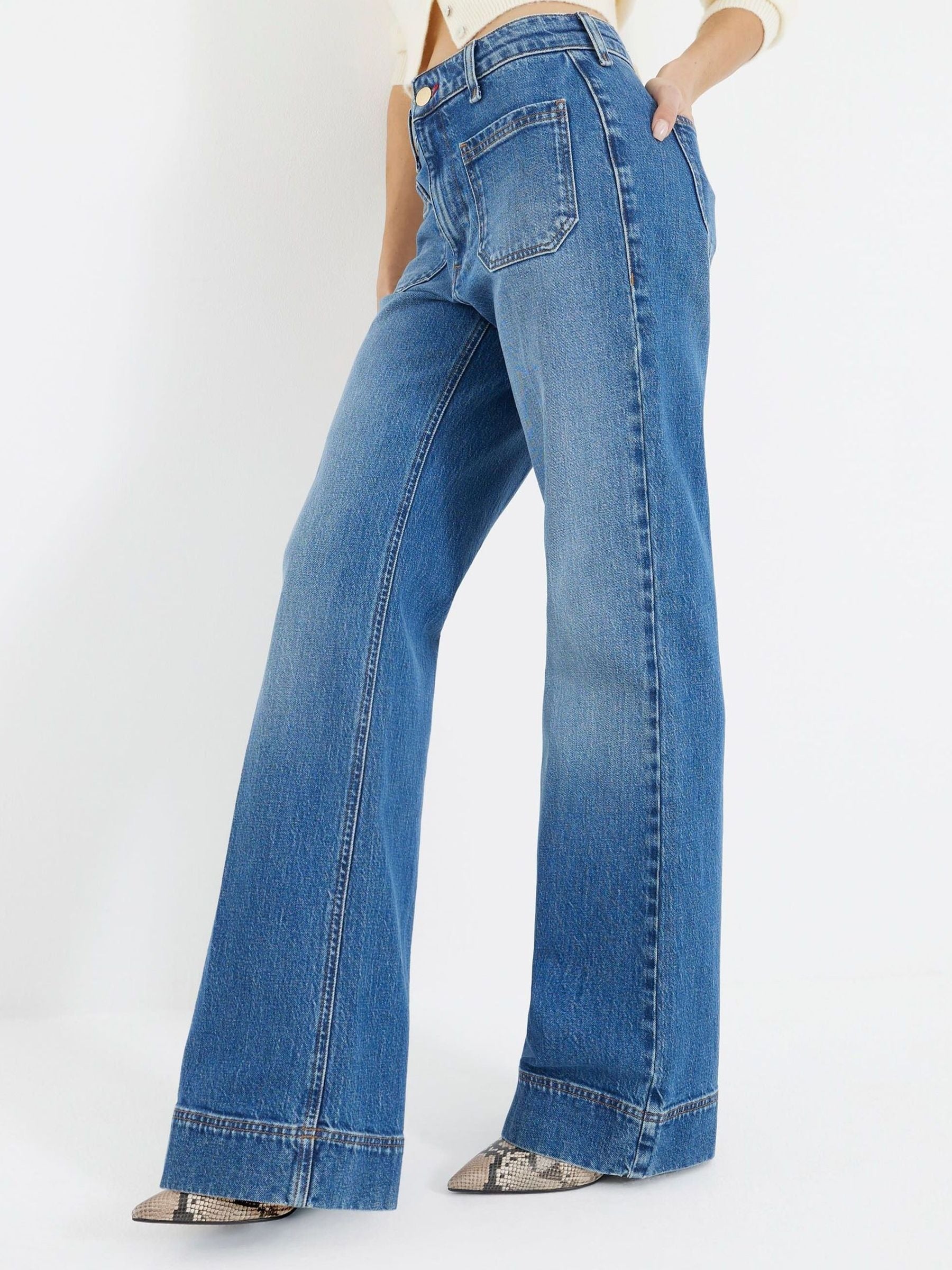 Women Rinse Blue Jersey Denim Wide Leg Trousers – Comfortable & Stylish Pants for Pakistan | HB INDUSTRIES