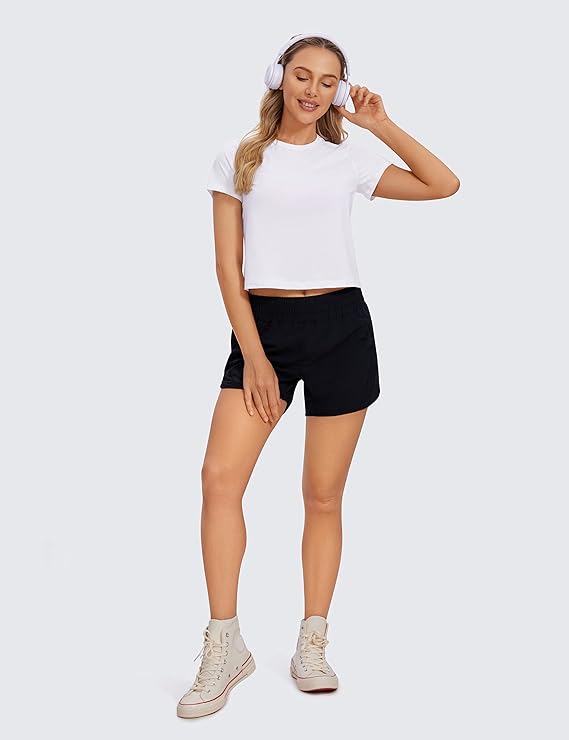 Women's Workout Crop Top T-Shirt Yoga Running Basic Tee White