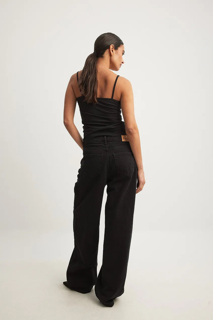 Mid Waist Loose Long Jeans in Black - Stylish & Comfortable Denim