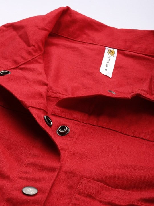 Women Red Solid Denim Jacket by HB INDUSTRIES – Bold Street Style for Pakistani Fashion