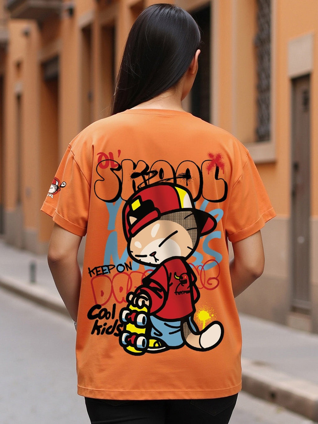 Orange Skool Printed Cotton Relaxed Fit T-shirt – Drop Shoulder Casual Wear in Pakistan