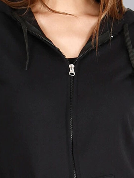 Women Black Hooded Cotton Front-Open Zipper Jacket – Breathable Cotton Zip Hoodie for Pakistan | HB INDUSTRIES