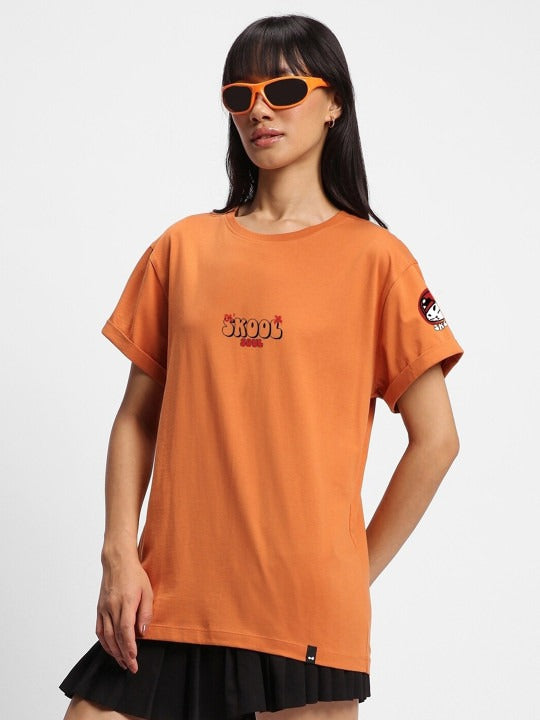 Orange Skool Printed Cotton Relaxed Fit T-shirt – Drop Shoulder Casual Wear in Pakistan