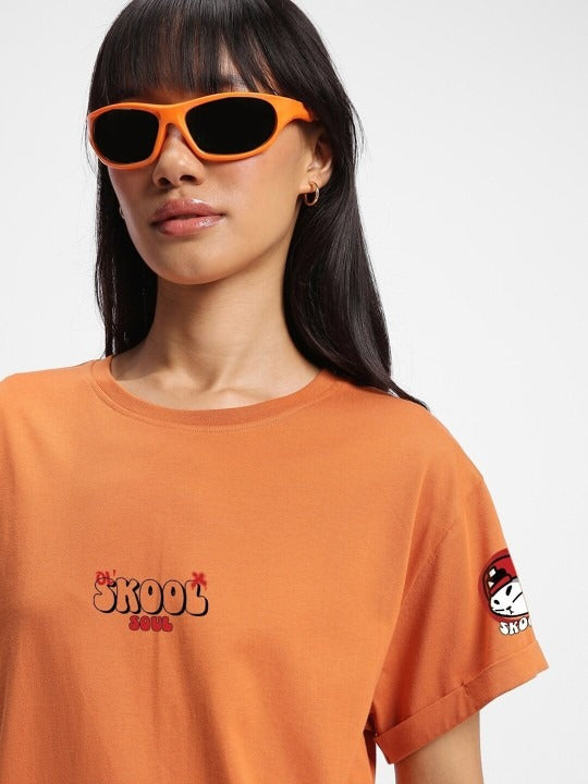 Orange Skool Printed Cotton Relaxed Fit T-shirt – Drop Shoulder Casual Wear in Pakistan