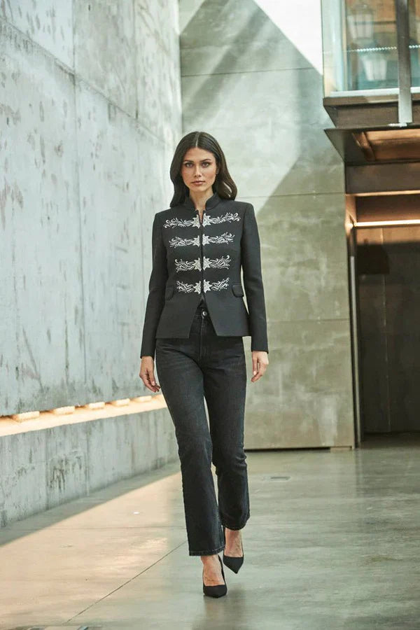 HB INDUSTRIES Silver Embroidered Black Blazer
