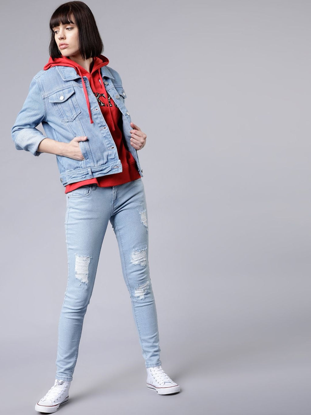 Women Blue Solid Denim Jacket – Classic, Breathable & Versatile for Pakistan | DOCACCA