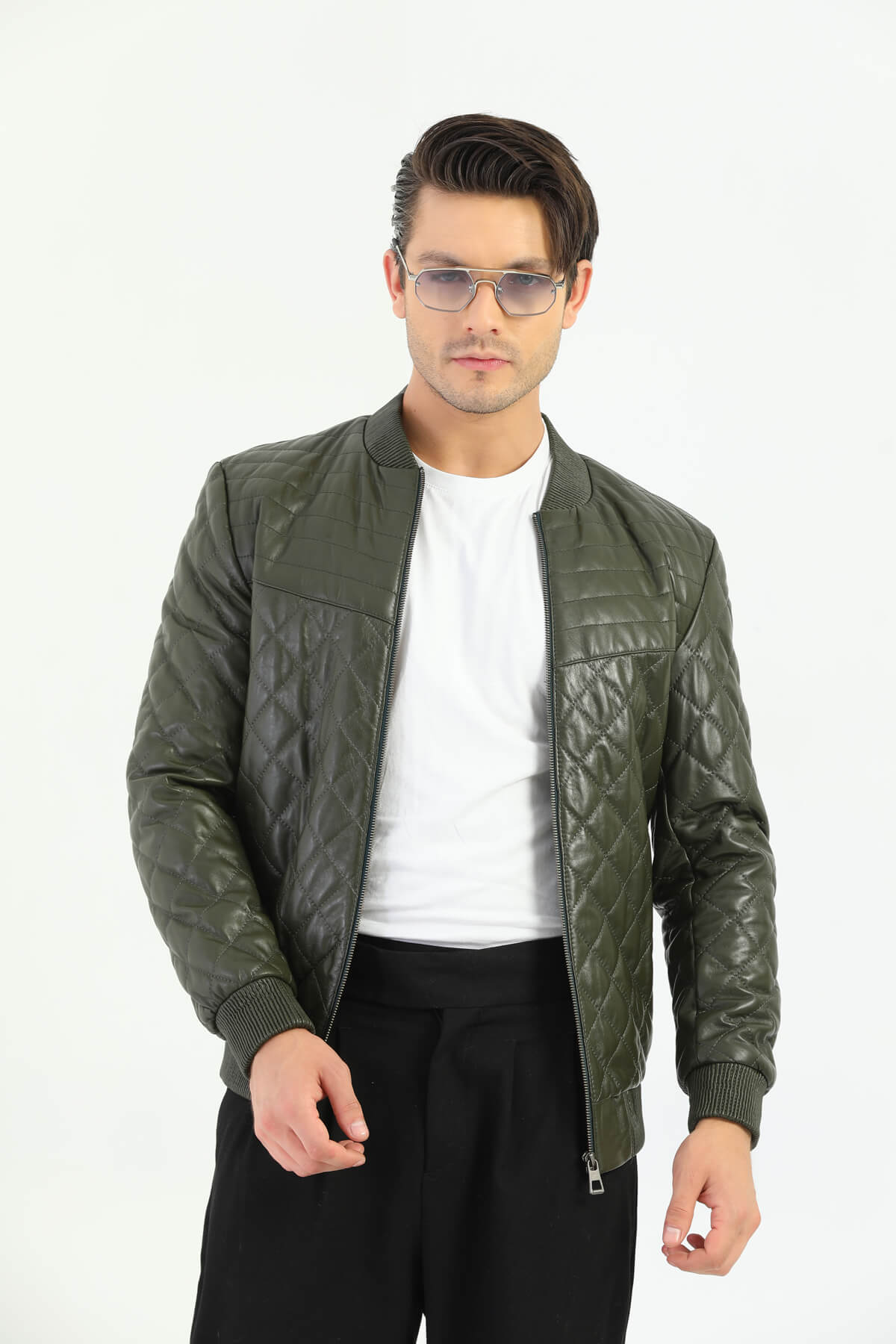 Como Green Patterned Leather Jacket