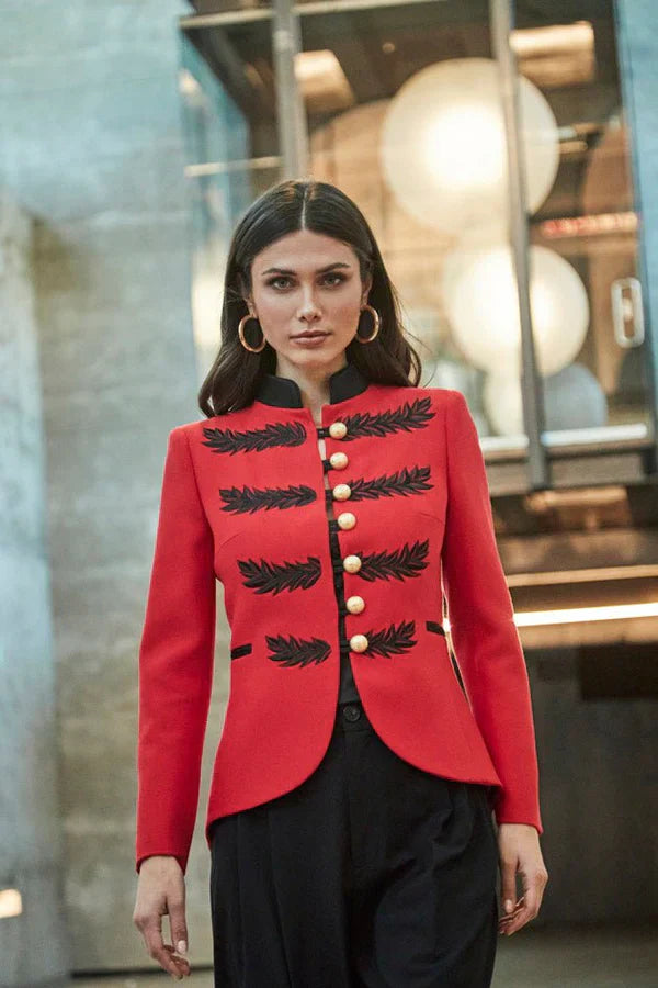 HB INDUSTRIES Black Red Military Women Blazer