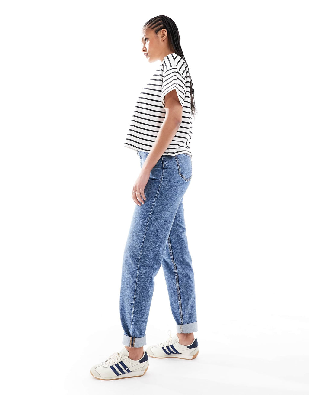 Women’s Mom Jeans in Mid Blue – High Waist Relaxed Fit Denim for Everyday Pakistani Style | DOCACCA