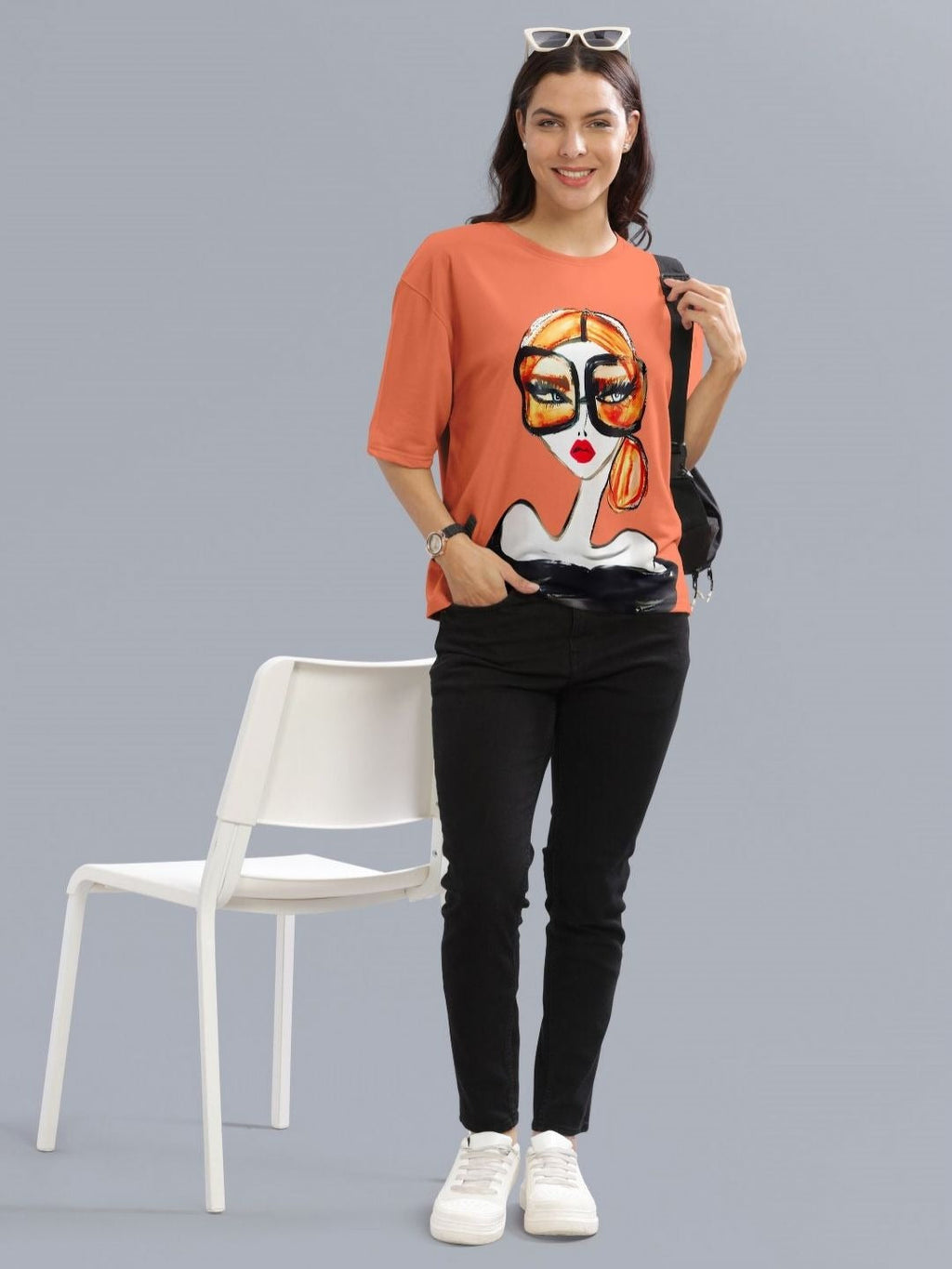 Women Graphic Printed Round Neck Cotton Oversized T-Shirt – Trendy Casual Wear in Pakistan
