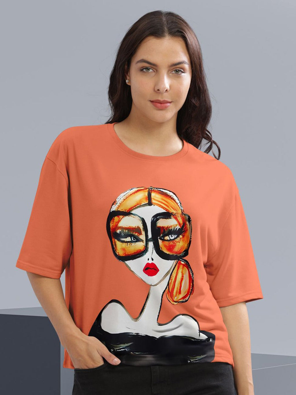 Women Graphic Printed Round Neck Cotton Oversized T-Shirt – Trendy Casual Wear in Pakistan